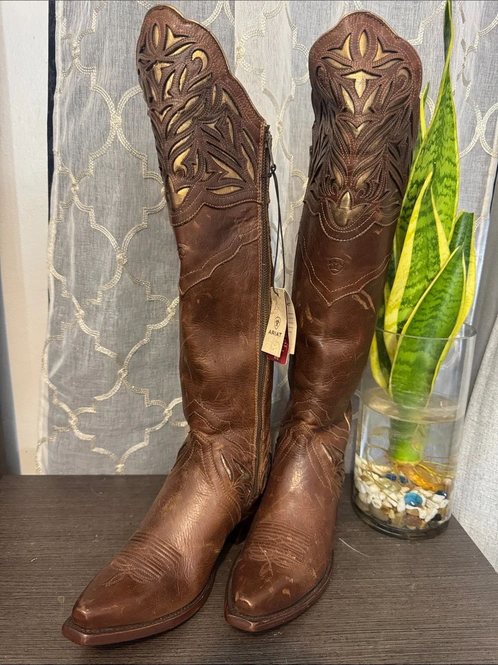 Ariat Brown Leather Embroidered Western Riding Boots